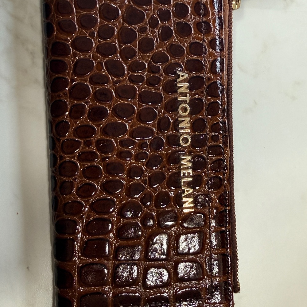 Vintage Antonio Melani Dark Brown Croc Embossed Clutch